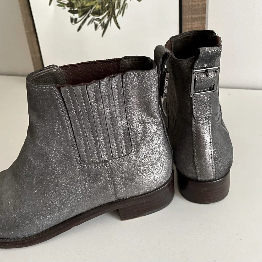 Tory Burch Wade Metallic Ankle Boots  Size 8